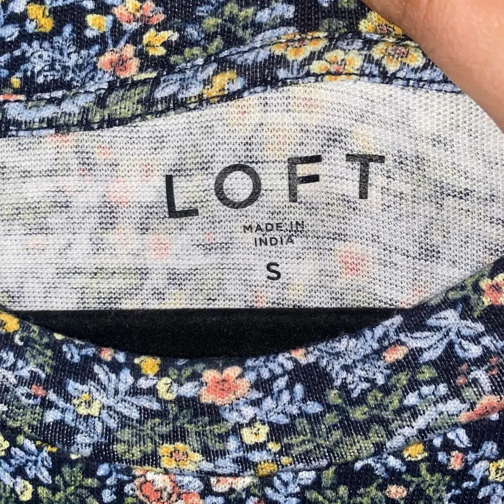 Ann Taylor LOFT Multicolored Floral Long Puff Sleeve Top Women's Size Small